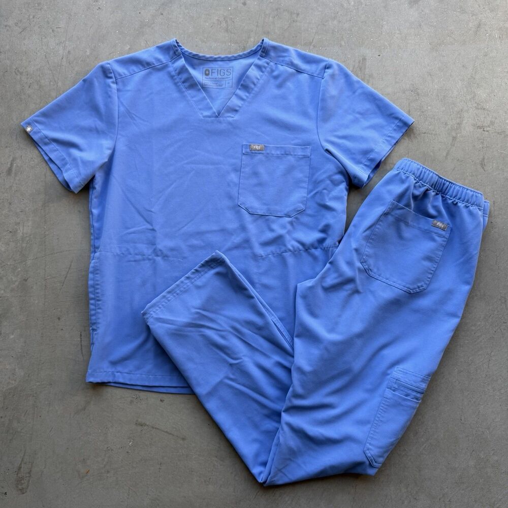 Figs Technical Collection Mens M/L Blue Joggers Scrub Top Medical Nurse TM3000
